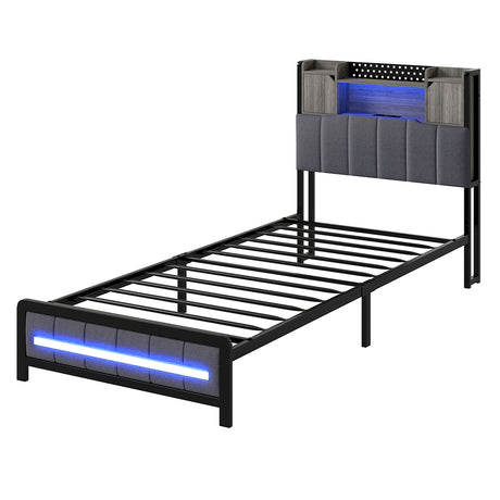 Levede Single Bed Frame with Storage Headboard RGB LED-2050056749460885504