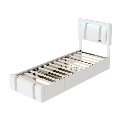 Levede Single Bed Frame Leather Headboard RGB 2 Drawers-2050056740216639488