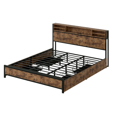 Levede King Bed Frame Industrial Storage LED Charing-2050056748445863936