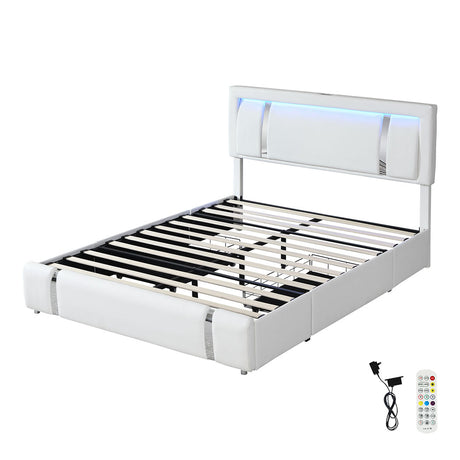 Levede King Bed Frame Leather Headboard RGB 2 Drawers-2050056740011118592