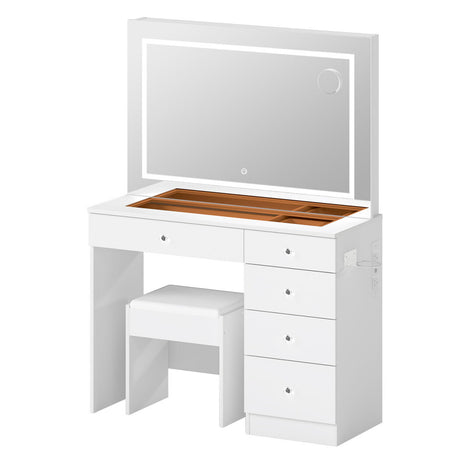 Levede Dressing Table LED Makeup Mirror Stool Set Vanity Desk 5 Storage Drawer-2050056769404801024