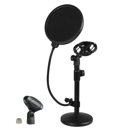 Levede Desktop Microphone Stand Adjustable Pop Filter Shock Mount Base Kit Black-2050056791613640704