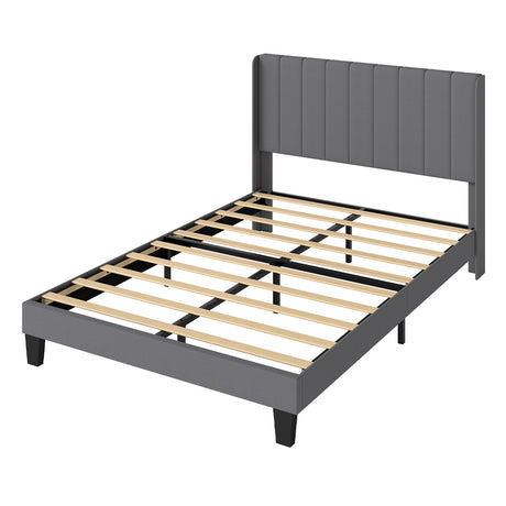 Levede Metal Wooden Bed Frame Queen Panel Plush Upholstered Soft Headboard Grey-2050056770835058688