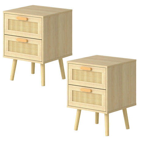 Levede 2x Bedside Tables Set Wooden Side Table Nigntstand Bedroom Rattan Drawers-2050056763503415296