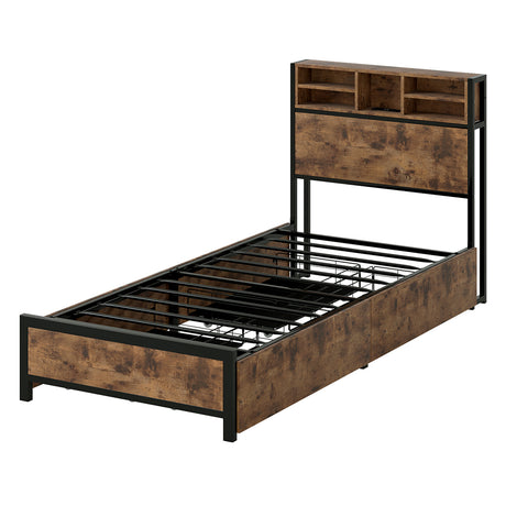 Levede Single Bed Frame Industrial Storage LED Charing-2050056748655579136