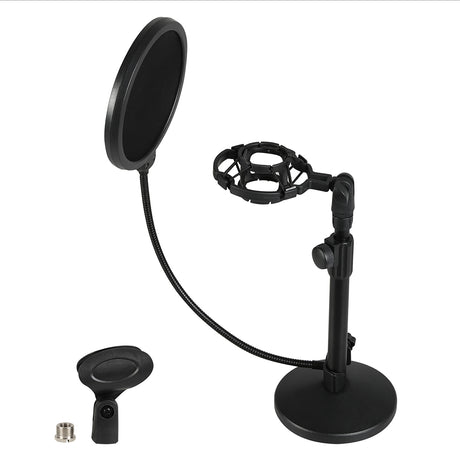 Levede Desktop Microphone Stand Adjustable Pop Filter Shock Mount Base Kit Black-2050056791613640705