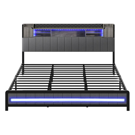 Levede King Bed Frame with Storage Headboard RGB LED-2050056749263753217