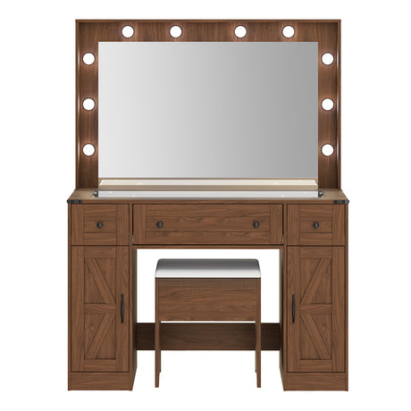 Levede Dressing Table LED Makeup Mirror Stool Set  Vanity Desk Cabinet 3 Drawers-2050056769220251649