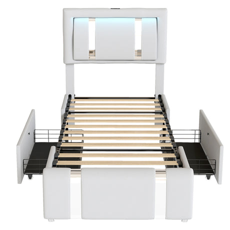 Levede Single Bed Frame Leather Headboard RGB 2 Drawers-2050056740216639489
