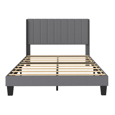 Levede Metal Wooden Bed Frame Queen Panel Plush Upholstered Soft Headboard Grey-2050056770835058689