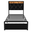 Levede Single Bed Frame Leather Headboard RGB 2 Drawers-2050056739788820481