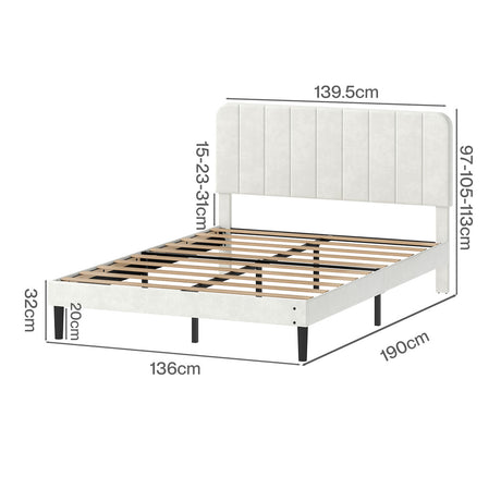 Levede Double Bed Frame Upholstered Adjustable Headboard Bed Platform White-2050056771384512514
