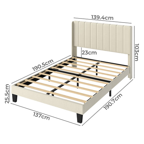 Levede Metal Wooden Bed Frame Double Panel Plush Upholstered Mattress Platform-2050056770302382082