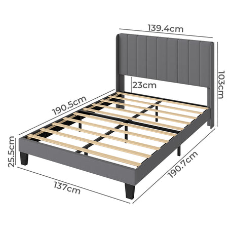 Levede Metal Wooden Bed Frame Double Panel Plush Upholstered Soft Headboard Grey-2050056770482737154