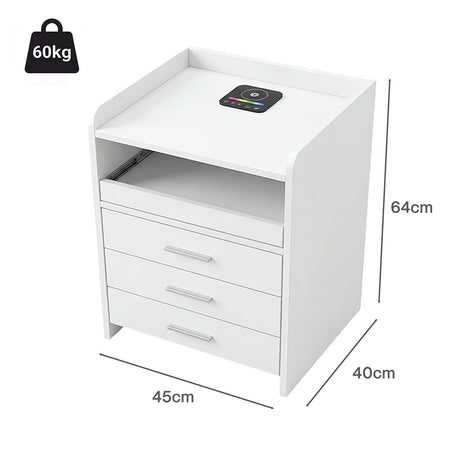 Levede Smart Bedside Table USB Wireless Charging Motion Sensor Light Nightstand-2050056780473569282