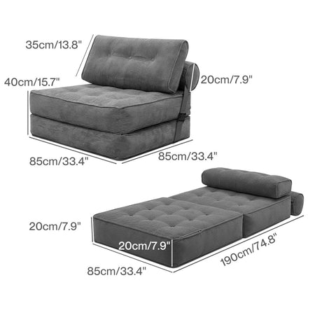 Levede Convertible Sofa Bed Foldable Single Sleeper Bed Compact Living Room Grey-2050056788195282946