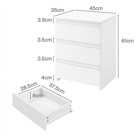 Levede Bedside Table Side Table 3 Drawers Storage Nightstand Bedroom Cabinet-2050056781023023106