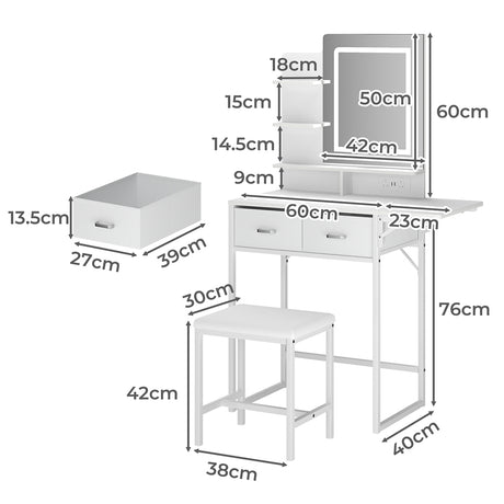 Levede Dressing Table LED Makeup Mirror Stool Set Vanity Desk Fold-up Panel-2050056768968593410