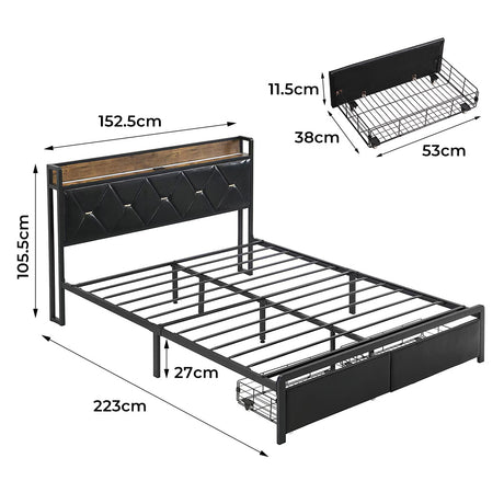 Levede King Bed Frame Leather Headboard RGB 2 Drawers-2050056739612659714