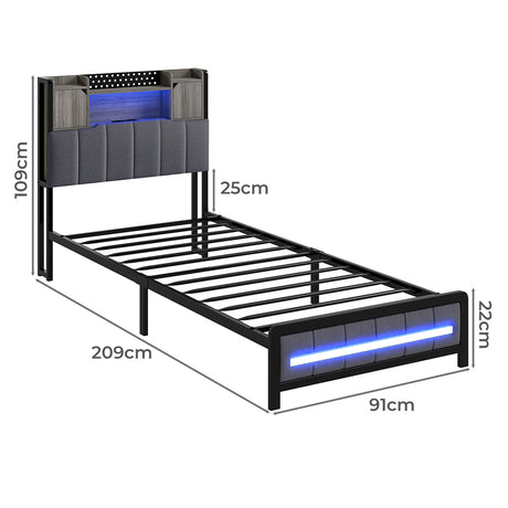 Levede Single Bed Frame with Storage Headboard RGB LED-2050056749460885506