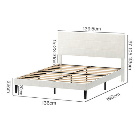 Levede Double Bed Frame Upholstered Adjustable Headboard Platform Mattress Base-2050056771569061890