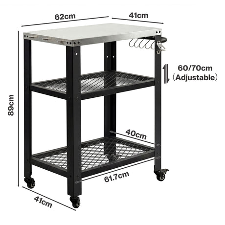 Levede Outdoor Kitchen Cart Mobile BBQ Grill Trolley Stainless Steel Prep Table-2050059021725077506