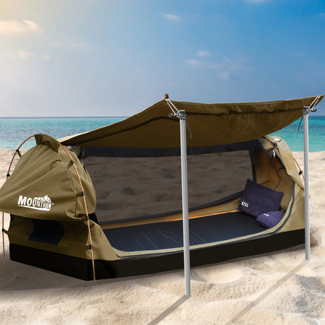 Mountview King Single Swag Camping Swags Canvas Dome Tent Free Standing Navy
