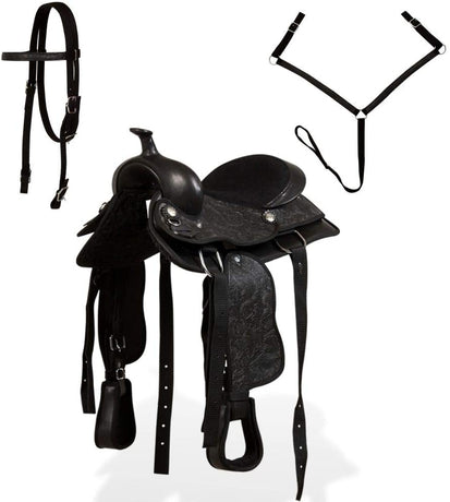 Western Saddle Headstall & Breast Collar Leather Brown/Black Multi Sizes