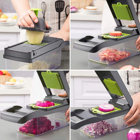 Vegetable Chopper, Mandoline Slicer Cutter Chopper and Grater 14 in 1 Vegetable Slicer Potato Onion Chopper Veggie Chopper Dicer with Container (Gray)