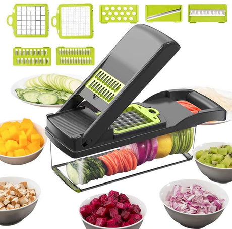 Vegetable Chopper, Mandoline Slicer Cutter Chopper and Grater 14 in 1 Vegetable Slicer Potato Onion Chopper Veggie Chopper Dicer with Container (Gray)