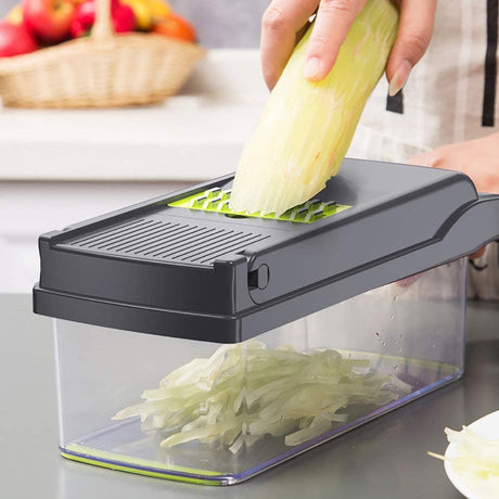 Vegetable Chopper, Mandoline Slicer Cutter Chopper and Grater 14 in 1 Vegetable Slicer Potato Onion Chopper Veggie Chopper Dicer with Container (Gray)