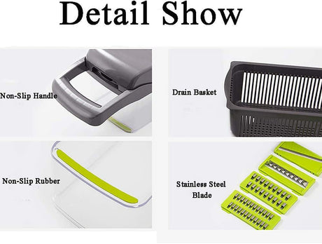 Vegetable Chopper, Mandoline Slicer Cutter Chopper and Grater 14 in 1 Vegetable Slicer Potato Onion Chopper Veggie Chopper Dicer with Container (Gray)