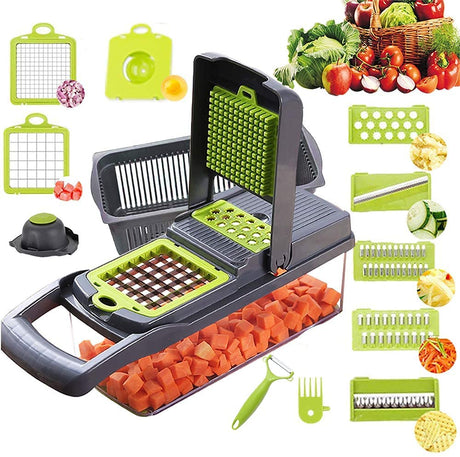 Vegetable Chopper, Mandoline Slicer Cutter Chopper and Grater 14 in 1 Vegetable Slicer Potato Onion Chopper Veggie Chopper Dicer with Container (Gray)