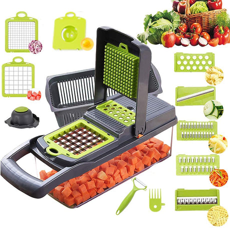 Vegetable Chopper, Mandoline Slicer Cutter Chopper and Grater 14 in 1 Vegetable Slicer Potato Onion Chopper Veggie Chopper Dicer with Container (Gray)