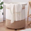 Laundry Basket, Laundry Hamper, Tall Decorative Woven Cotton Rope Basket, Blanket Basket for Living Room, Round Storage Baskets for Pillows, Towels Large (40*40*50cm, White & Brown)