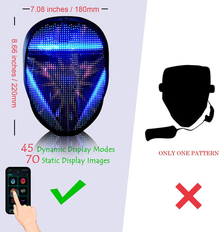 MEGOO Led Mask with Bluetooth Programmable App,Shining Led Light Up Face Mask for Adult Kid Halloween Masquerade Party