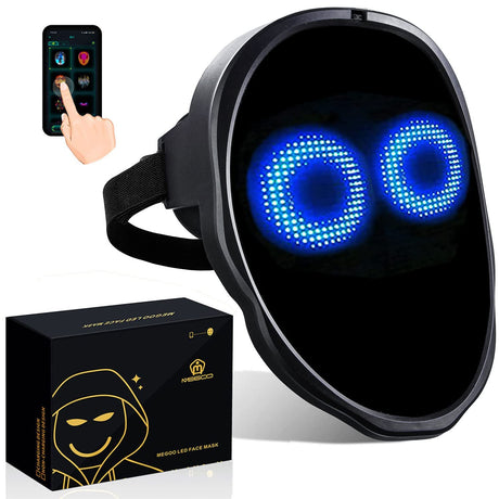 MEGOO Led Mask with Bluetooth Programmable App,Shining Led Light Up Face Mask for Adult Kid Halloween Masquerade Party