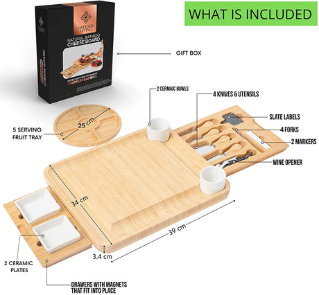 Unique Cheese Board Birthday Gifts for Women - Bamboo Cheese Platter with Knife Set Perfect as House Warming Present for New Home Kitchen Gifts Wedding Gifts for Couple