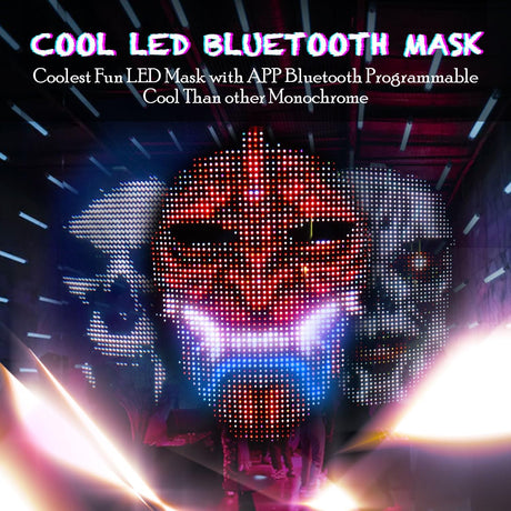 MEGOO Led Mask with Bluetooth Programmable App,Shining Led Light Up Face Mask for Adult Kid Halloween Masquerade Party