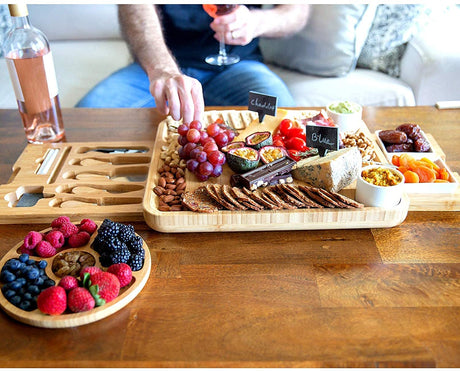 Unique Cheese Board Birthday Gifts for Women - Bamboo Cheese Platter with Knife Set Perfect as House Warming Present for New Home Kitchen Gifts Wedding Gifts for Couple