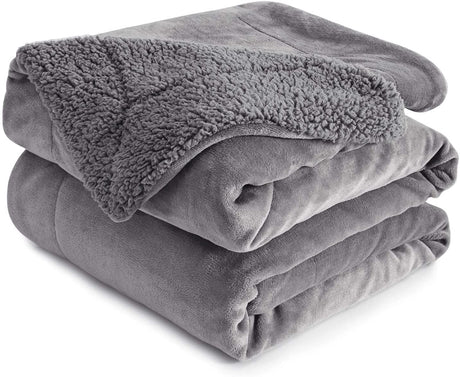 Sherpa Fleece Throw Blanket, Double-Sided Super Soft Reversible Bed and Couch Blanket, Warm and Lightweight Home Decoration Blanket, Grey for Single Size 130 x 150cm 130 x 150cm Grey