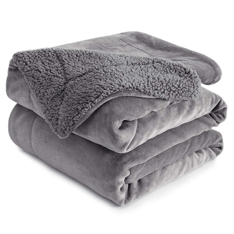 Sherpa Fleece Throw Blanket, Double-Sided Super Soft Reversible Bed and Couch Blanket, Warm and Lightweight Home Decoration Blanket, Grey for Single Size 130 x 150cm 130 x 150cm Grey