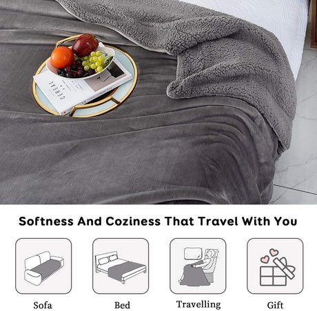 Sherpa Fleece Throw Blanket, Double-Sided Super Soft Reversible Bed and Couch Blanket, Warm and Lightweight Home Decoration Blanket, Grey for Single Size 130 x 150cm 130 x 150cm Grey
