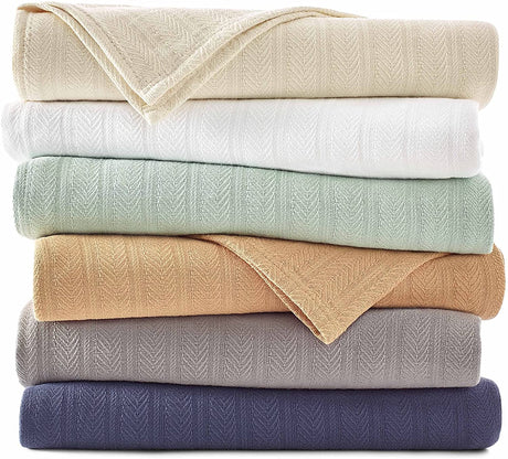Cotton Woven Blanket by VELLUX - Natural, Cozy, Warm, Chevron Textured, Pet-Friendly, All-Seasons - Tan Twin 66 x 90 Twin (66 x 90 in) Tan