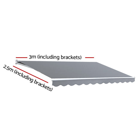 Instahut Retractable Folding Arm Awning Motorised Sunshade 3X2.5M PearlGrey