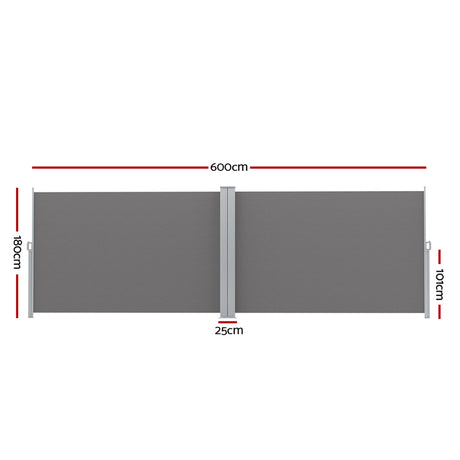 Instahut Side Awning Sun Shade Outdoor Blinds Retractable Screen 1.8X6M Grey