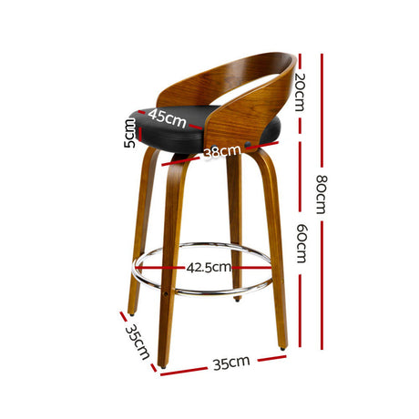Artiss Set of 2 Wooden Bar Stools - Black