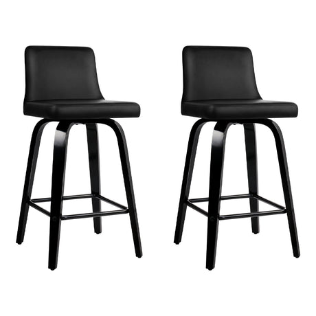 Artiss Set of 2 Wooden PU Leather Bar Stool - Black