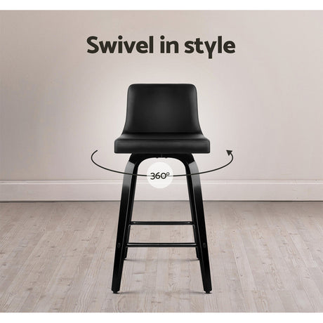 Artiss Set of 4 Wooden PU Leather Bar Stool - Black