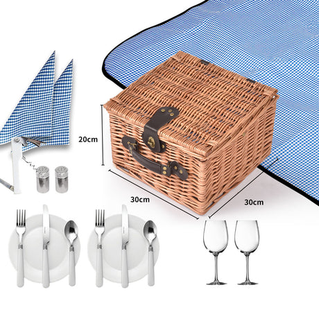 2 Person Picnic Basket Wicker Baskets Set Insulated Outdoor Blanket Gift Storage